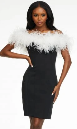 Ashley Lauren - 4490 Off Shoulder Feather Short Dress 13 Ashley Lauren - 4490 Off Shoulder Feather Short Dress