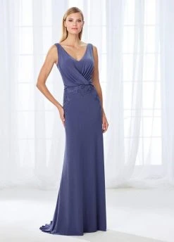 Cameron Blake By Mon Cheri Cameron Blake - 118666 V-Neck Draped Overlay Jersey Dress