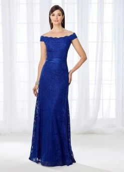 Cameron Blake By Mon Cheri Cameron Blake - 118670 Off-the-Shoulder Scalloped Lace Evening Gown