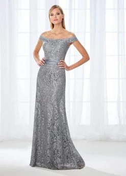 Cameron Blake By Mon Cheri Cameron Blake - 118670 Off-the-Shoulder Scalloped Lace Evening Gown