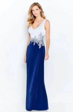 Cameron Blake By Mon Cheri - 120611 Lace Appliqued V-Neck Sheath Dress