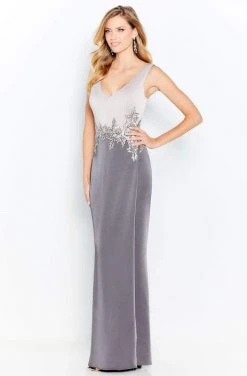 Cameron Blake By Mon Cheri - 120611 Lace Appliqued V-Neck Sheath Dress