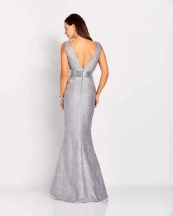 Cameron Blake By Mon Cheri - Plunging Metallic Brocade Gown 119669 - 1 Pc Maize In Size 6 Available