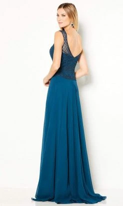 Cameron Blake By Mon Cheri - Embroidered V-neck Chiffon A-line Dress 219690