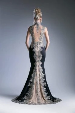 Cinderella Divine - 7263 Cap Sleeve Gilded Lace Queen Anne Long Gown