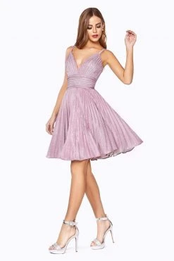 Cinderella Divine - AM391 Plunging V-neck Pleated A-line Dress