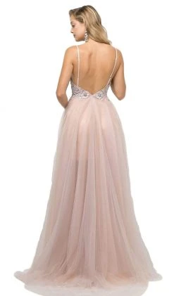 Cinderella Divine - Appliqued V-neck Tulle A-line Dress