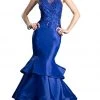 Cinderella Divine - Beaded Halter Tiered Mermaid Prom Dress With Train
