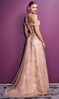 Cinderella Divine - C73 Off Shoulder Glitter Print A-Line Gown