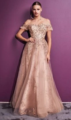 Cinderella Divine - C73 Off Shoulder Glitter Print A-Line Gown