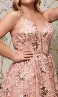 Cinderella Divine CB073C - Plunging V Neck A Line Gown