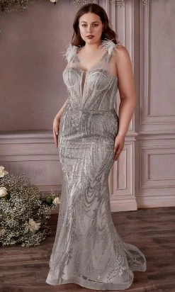 Cinderella Divine CB087C - Sheer Straps Trumpet Gown