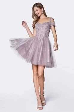 Cinderella Divine - CD0132 Cold Shoulder Glitter Tulle Cocktail Dress