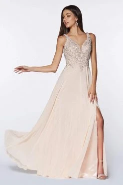 Cinderella Divine - CD0133 Sleeveless V Neck Lace Bodice Chiffon Gown 14 Cinderella Divine - CD0133 Sleeveless V Neck Lace Bodice Chiffon Gown