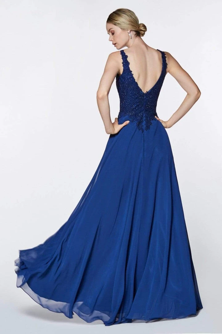 Cinderella Divine - CD0133 Sleeveless V Neck Lace Bodice Chiffon Gown 4 Cinderella Divine - CD0133 Sleeveless V Neck Lace Bodice Chiffon Gown