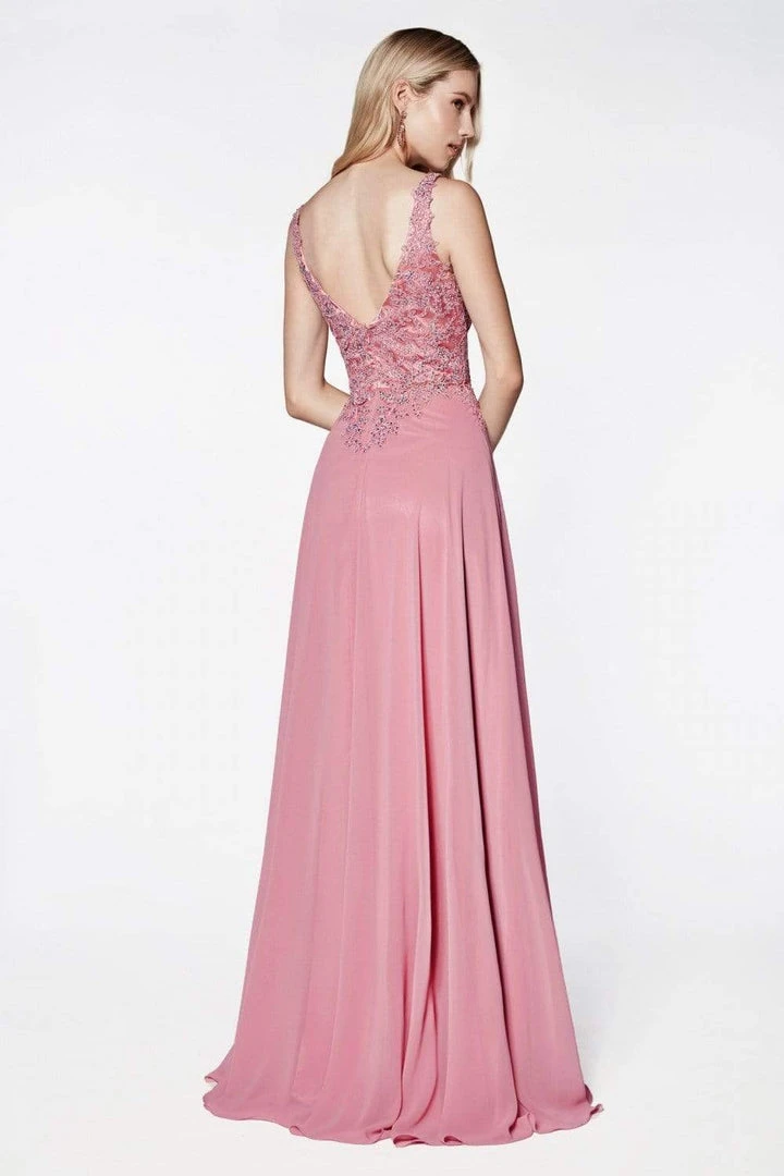 Cinderella Divine - CD0133 Sleeveless V Neck Lace Bodice Chiffon Gown 10 Cinderella Divine - CD0133 Sleeveless V Neck Lace Bodice Chiffon Gown