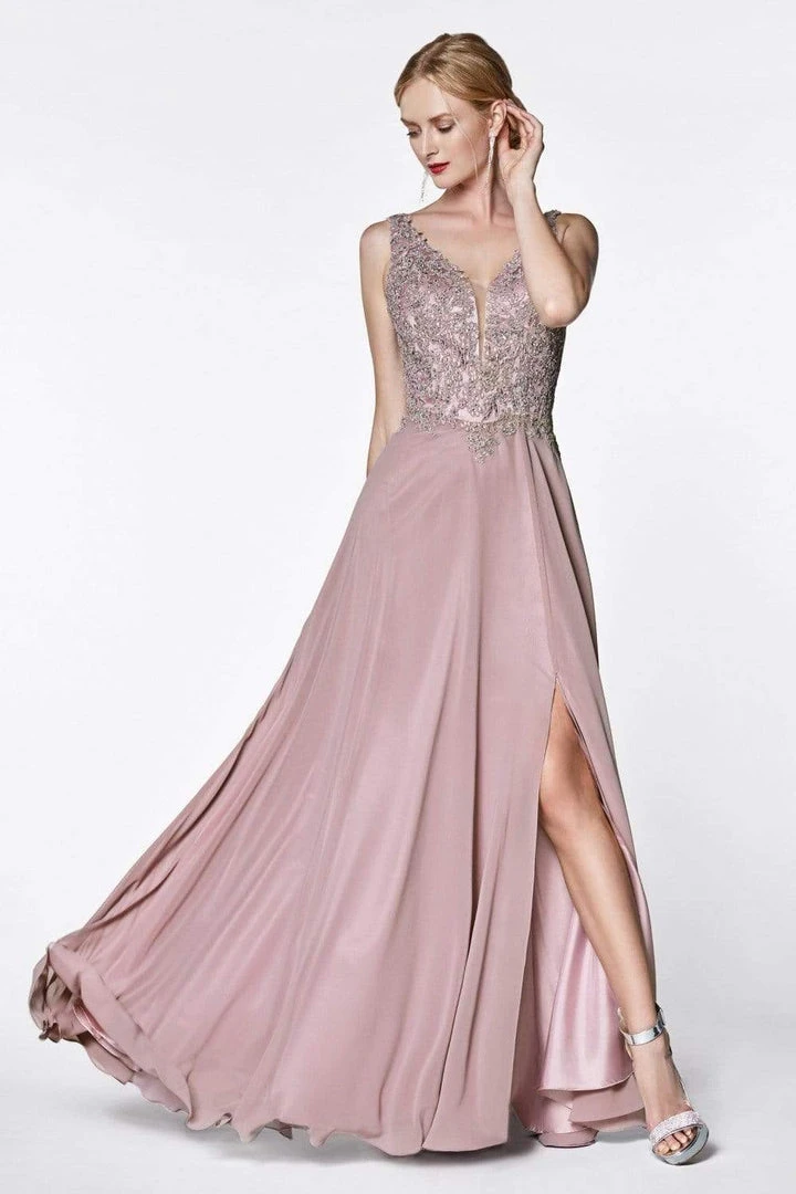 Cinderella Divine - CD0133 Sleeveless V Neck Lace Bodice Chiffon Gown 7 Cinderella Divine - CD0133 Sleeveless V Neck Lace Bodice Chiffon Gown