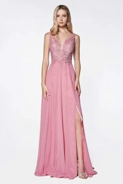 Cinderella Divine - CD0133 Sleeveless V Neck Lace Bodice Chiffon Gown 17 Cinderella Divine - CD0133 Sleeveless V Neck Lace Bodice Chiffon Gown