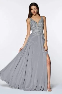 Cinderella Divine - CD0133 Sleeveless V Neck Lace Bodice Chiffon Gown 19 Cinderella Divine - CD0133 Sleeveless V Neck Lace Bodice Chiffon Gown