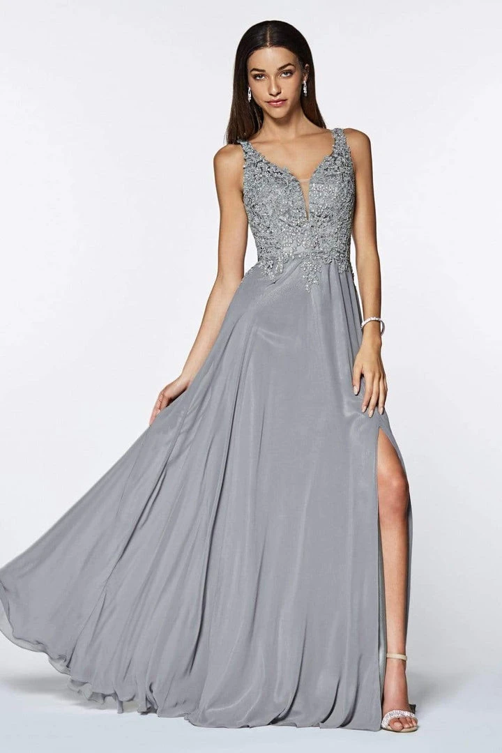Cinderella Divine - CD0133 Sleeveless V Neck Lace Bodice Chiffon Gown 11 Cinderella Divine - CD0133 Sleeveless V Neck Lace Bodice Chiffon Gown