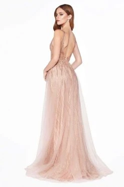 Cinderella Divine - CD0152 Deep V-neck Glitter Tulle A-line Dress