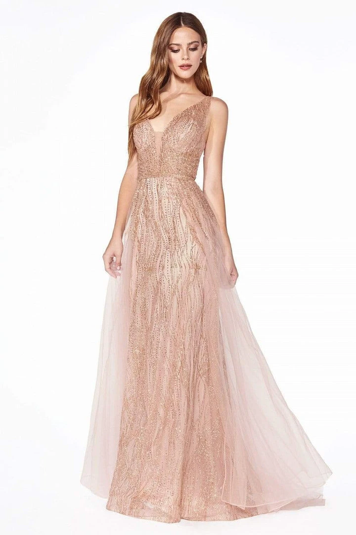 Cinderella Divine - CD0152 Deep V-neck Glitter Tulle A-line Dress 5 Cinderella Divine - CD0152 Deep V-neck Glitter Tulle A-line Dress