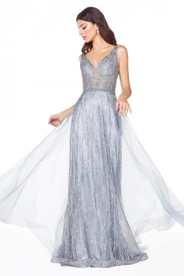 Cinderella Divine - CD0152 Deep V-neck Glitter Tulle A-line Dress 8 Cinderella Divine - CD0152 Deep V-neck Glitter Tulle A-line Dress
