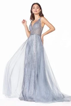 Cinderella Divine - CD0152 Deep V-neck Glitter Tulle A-line Dress 11 Cinderella Divine - CD0152 Deep V-neck Glitter Tulle A-line Dress