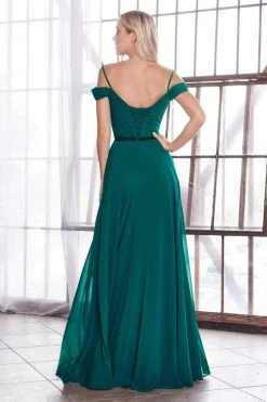 Cinderella Divine - CD0156 Off Shoulder Pleated Bodice Chiffon Dress