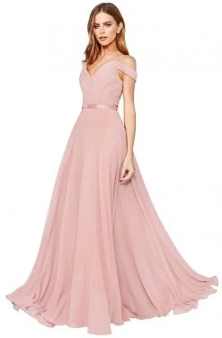 Cinderella Divine - CD0156 Off Shoulder Pleated Bodice Chiffon Dress 12 Cinderella Divine - CD0156 Off Shoulder Pleated Bodice Chiffon Dress