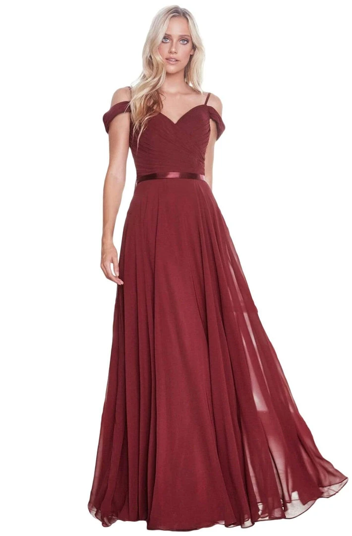 Cinderella Divine - CD0156 Off Shoulder Pleated Bodice Chiffon Dress 6 Cinderella Divine - CD0156 Off Shoulder Pleated Bodice Chiffon Dress