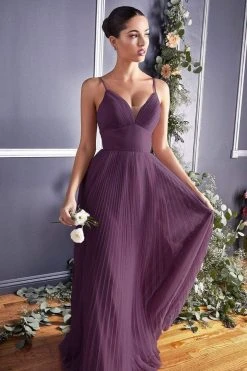 Cinderella Divine - CD184 Sleeveless Pleated Tulle A-Line Gown