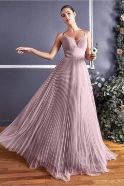 Cinderella Divine - CD184 Sleeveless Pleated Tulle A-Line Gown