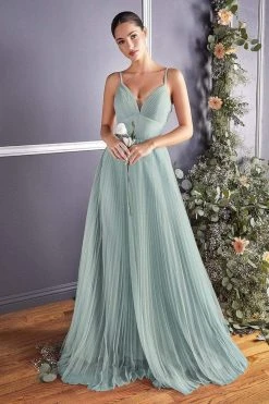Cinderella Divine - CD184 Sleeveless Pleated Tulle A-Line Gown