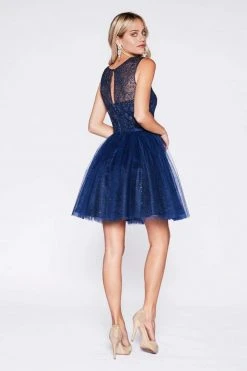 Cinderella Divine - CD20 Glitter Floral Tulle Cocktail Dress 20 Cinderella Divine - CD20 Glitter Floral Tulle Cocktail Dress