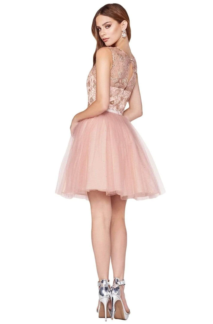 Cinderella Divine - CD20 Glitter Floral Tulle Cocktail Dress 4 Cinderella Divine - CD20 Glitter Floral Tulle Cocktail Dress