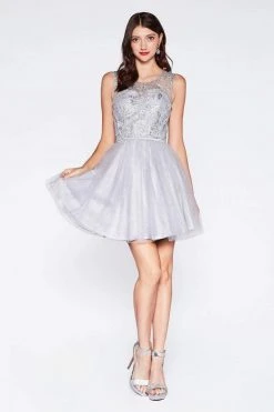 Cinderella Divine - CD20 Glitter Floral Tulle Cocktail Dress 21 Cinderella Divine - CD20 Glitter Floral Tulle Cocktail Dress