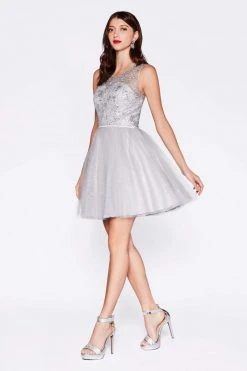 Cinderella Divine - CD20 Glitter Floral Tulle Cocktail Dress 23 Cinderella Divine - CD20 Glitter Floral Tulle Cocktail Dress