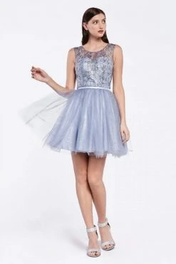 Cinderella Divine - CD20 Glitter Floral Tulle Cocktail Dress 18 Cinderella Divine - CD20 Glitter Floral Tulle Cocktail Dress