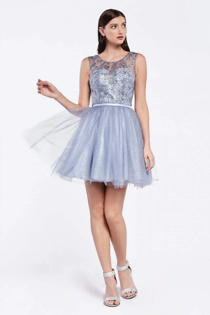 Cinderella Divine - CD20 Glitter Floral Tulle Cocktail Dress 8 Cinderella Divine - CD20 Glitter Floral Tulle Cocktail Dress