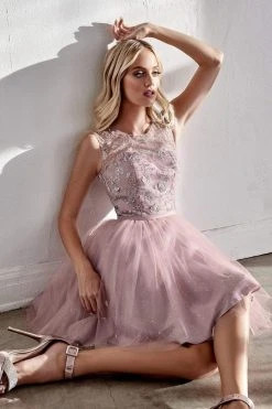 Cinderella Divine - CD20 Glitter Floral Tulle Cocktail Dress 15 Cinderella Divine - CD20 Glitter Floral Tulle Cocktail Dress