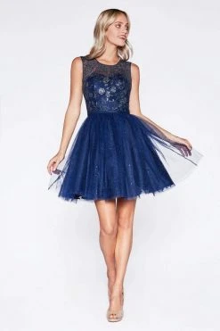 Cinderella Divine - CD20 Glitter Floral Tulle Cocktail Dress 19 Cinderella Divine - CD20 Glitter Floral Tulle Cocktail Dress
