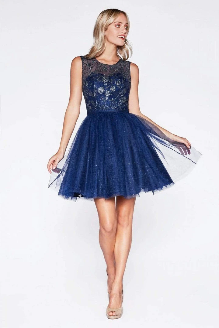 Cinderella Divine - CD20 Glitter Floral Tulle Cocktail Dress 9 Cinderella Divine - CD20 Glitter Floral Tulle Cocktail Dress