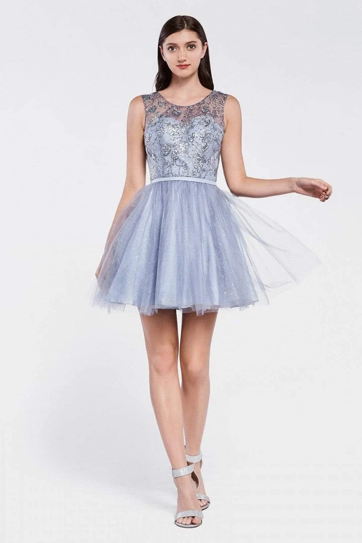 Cinderella Divine - CD20 Glitter Floral Tulle Cocktail Dress 6 Cinderella Divine - CD20 Glitter Floral Tulle Cocktail Dress