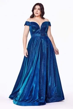 Cinderella Divine - CD210C Metallic Glitter One Shoulder A-Line Gown