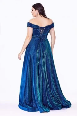 Cinderella Divine - CD210C Metallic Glitter One Shoulder A-Line Gown