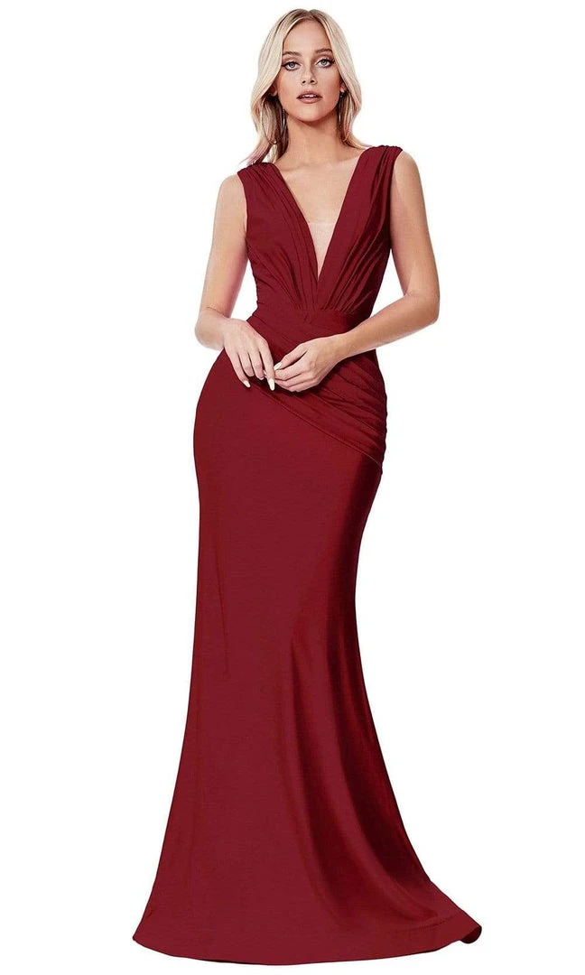 Cinderella Divine - CD912 Sleeveless V Neck Mermaid Long Evening Gown 3 Cinderella Divine - CD912 Sleeveless V Neck Mermaid Long Evening Gown