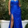 Cinderella Divine - CD941C Ruched Plus Size High Slit Gown