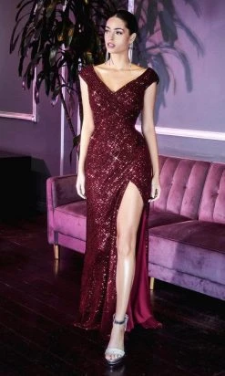 Cinderella Divine - CH198 Sparkly Full Sequin High Slit Gown