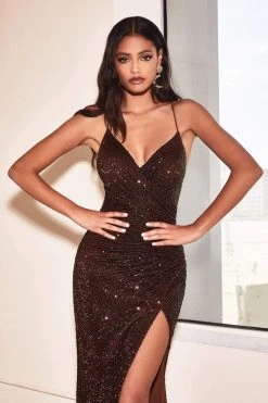 Cinderella Divine - CH225 Sequined Plunging V-neck Sheath Dress 44 Cinderella Divine - CH225 Sequined Plunging V-neck Sheath Dress